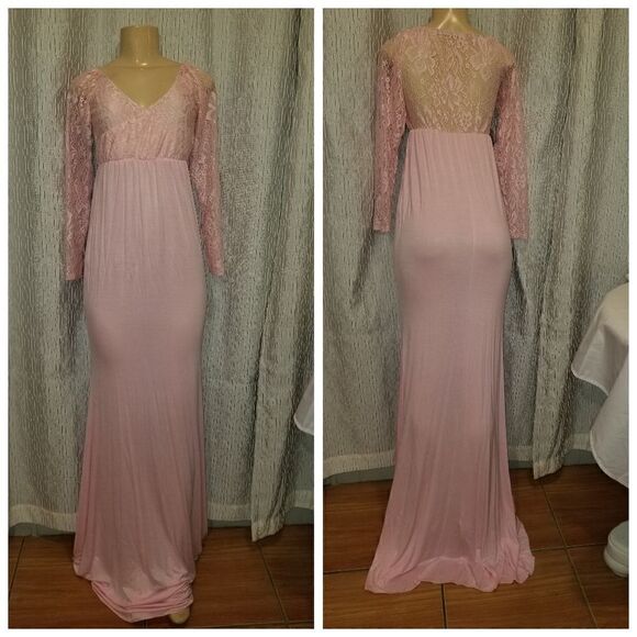 Womens Maternity Elegant Long Dress Mermaid Fitted Lace Gown - Picture 3 of 5